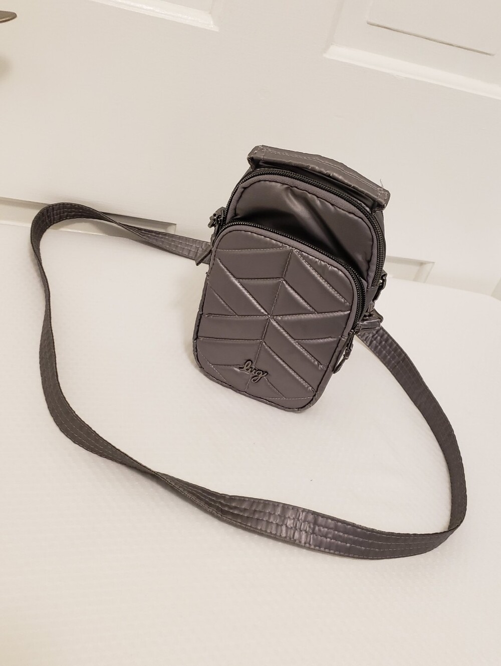 Lug Skeeter Metallic Gray Mini Quilted Crossbody Lightweight Top Handle